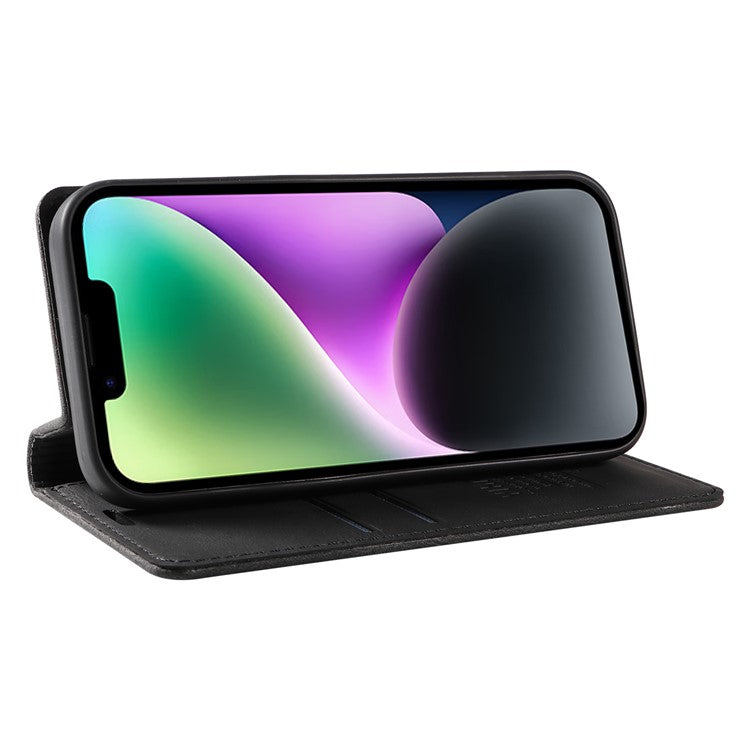 YIKATU YK-004 Leather Cover for iPhone 14 Plus Skin-touch Anti-drop Wallet Stand Phone Case - Black