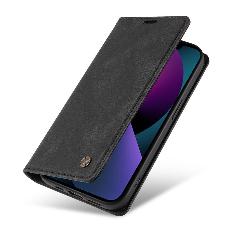 YIKATU YK-004 Leather Cover for iPhone 14 Plus Skin-touch Anti-drop Wallet Stand Phone Case - Black