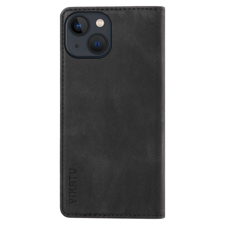 YIKATU YK-004 Leather Cover for iPhone 14 Plus Skin-touch Anti-drop Wallet Stand Phone Case - Black