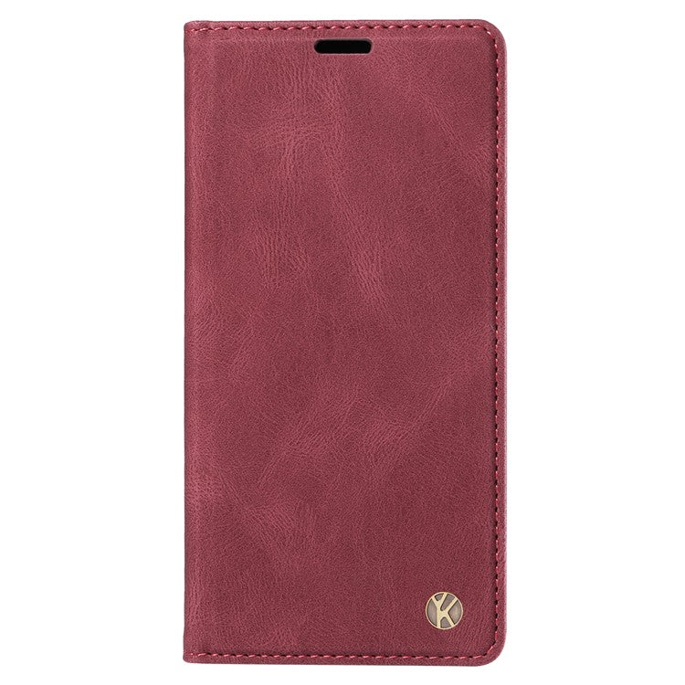 YIKATU YK-004 Leather Phone Case for iPhone 14 Skin-touch Shockproof Wallet Stand Cover - Wine Red