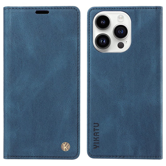 YIKATU YK-004 For iPhone 14 Pro Max PU Leather Wallet Cover Magnetic Closing Phone Case with Stand - Blue