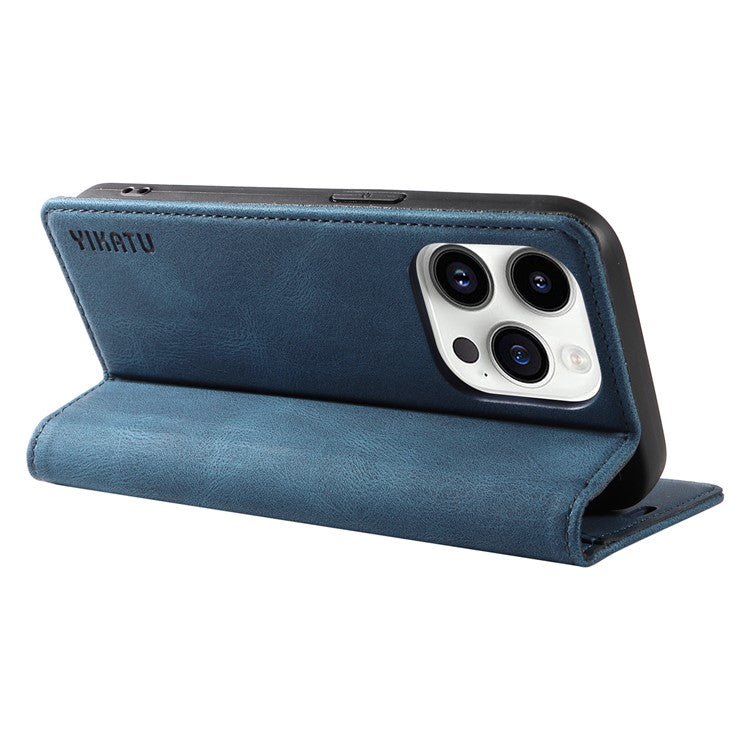 YIKATU YK-004 For iPhone 14 Pro Max PU Leather Wallet Cover Magnetic Closing Phone Case with Stand - Blue