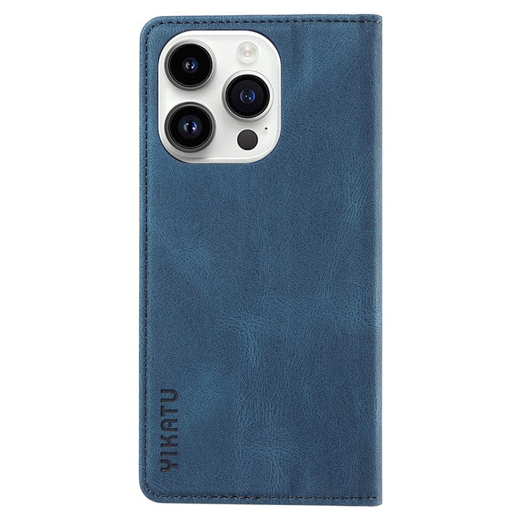 YIKATU YK-004 For iPhone 14 Pro Max PU Leather Wallet Cover Magnetic Closing Phone Case with Stand - Blue