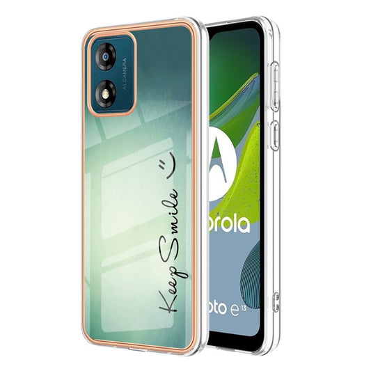 YB IMD Series-19 Style D TPU Shell for Motorola Moto E13 4G , 2.0mm Electroplating IMD Pattern Printing Phone Case - Keep Smile