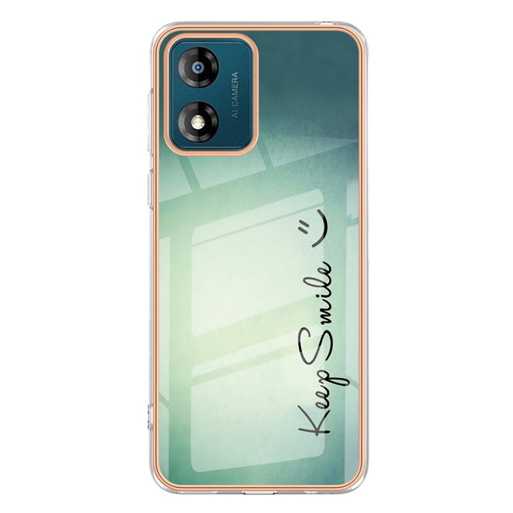 YB IMD Series-19 Style D TPU Shell for Motorola Moto E13 4G , 2.0mm Electroplating IMD Pattern Printing Phone Case - Keep Smile