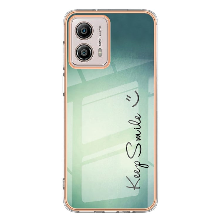 YB IMD Series-19 Style D For Motorola Moto G53 5G / G23 4G / G13 4G TPU Back Shell 2.0mm Electroplating IMD Pattern Printing Cover Phone Case - Keep Smile
