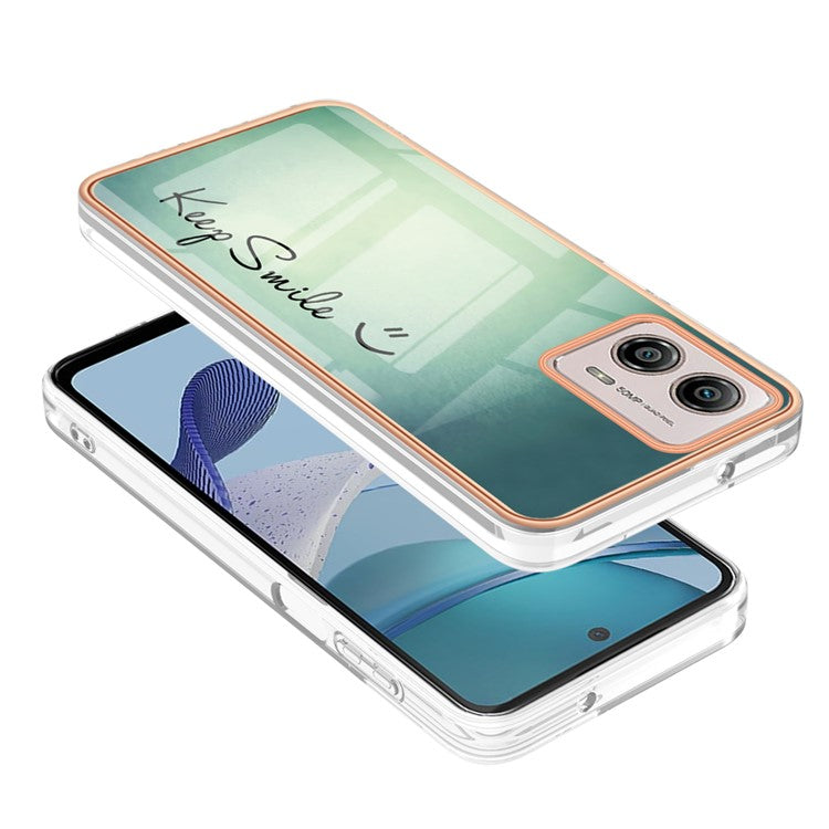 YB IMD Series-19 Style D For Motorola Moto G53 5G / G23 4G / G13 4G TPU Back Shell 2.0mm Electroplating IMD Pattern Printing Cover Phone Case - Keep Smile