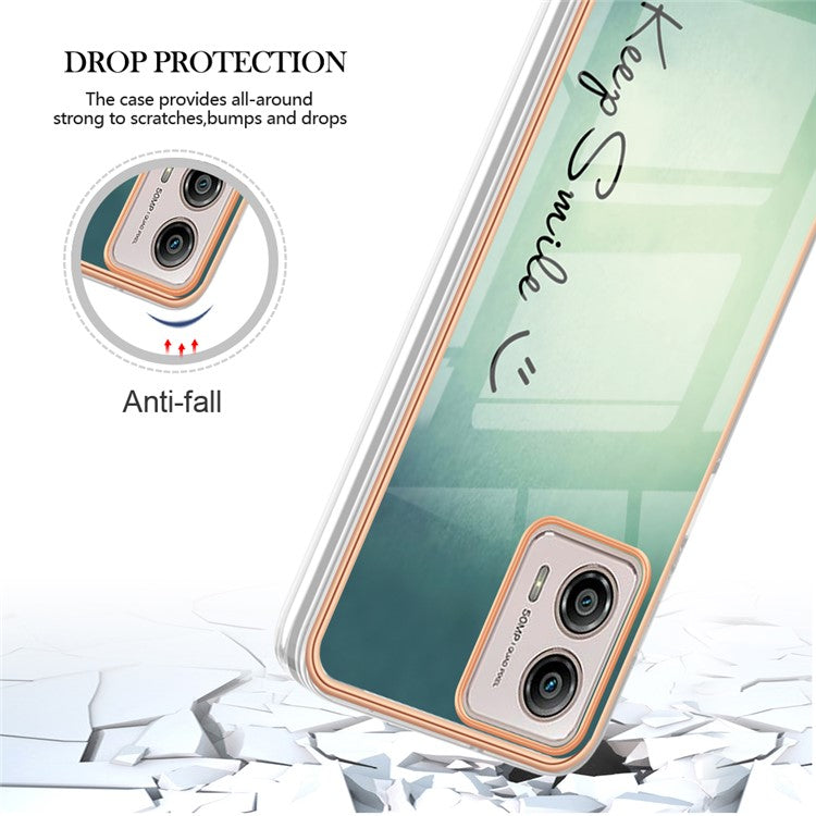 YB IMD Series-19 Style D For Motorola Moto G53 5G / G23 4G / G13 4G TPU Back Shell 2.0mm Electroplating IMD Pattern Printing Cover Phone Case - Keep Smile