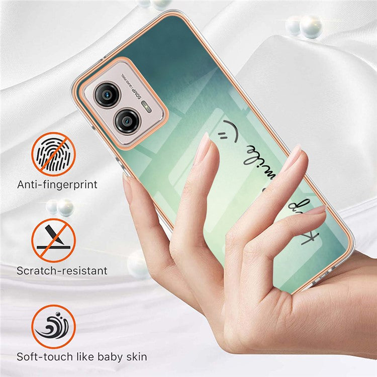 YB IMD Series-19 Style D For Motorola Moto G53 5G / G23 4G / G13 4G TPU Back Shell 2.0mm Electroplating IMD Pattern Printing Cover Phone Case - Keep Smile