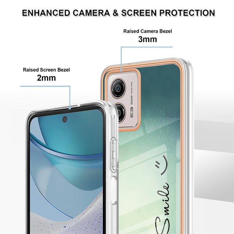 YB IMD Series-19 Style D For Motorola Moto G53 5G / G23 4G / G13 4G TPU Back Shell 2.0mm Electroplating IMD Pattern Printing Cover Phone Case - Keep Smile