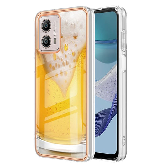 YB IMD Series-19 Style D For Motorola Moto G53 5G / G23 4G / G13 4G TPU Back Shell 2.0mm Electroplating IMD Pattern Printing Cover Phone Case - Beer