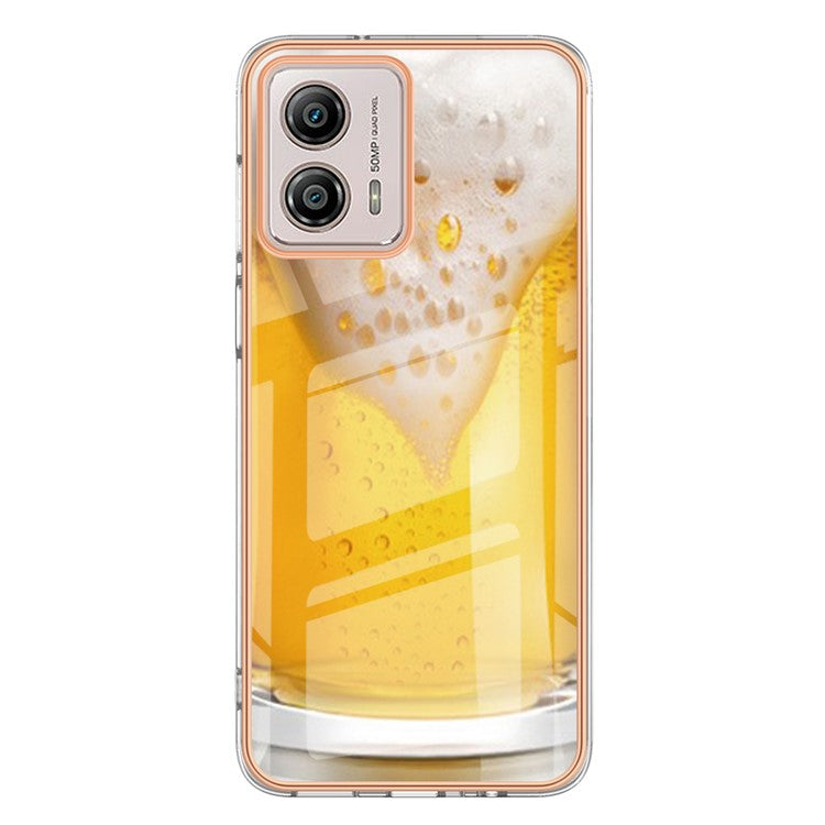 YB IMD Series-19 Style D For Motorola Moto G53 5G / G23 4G / G13 4G TPU Back Shell 2.0mm Electroplating IMD Pattern Printing Cover Phone Case - Beer