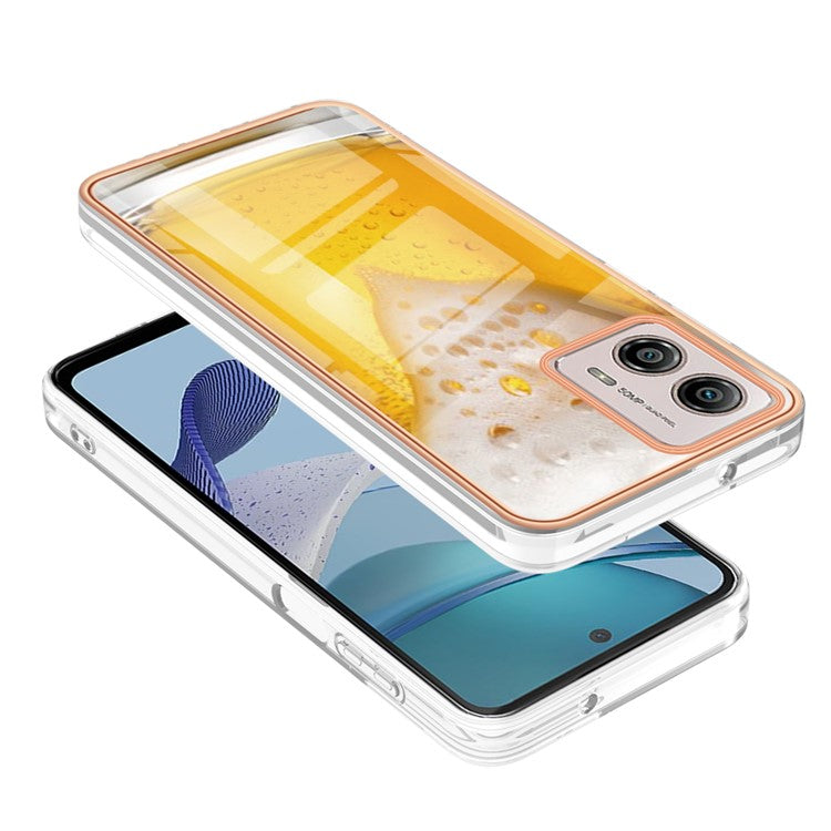 YB IMD Series-19 Style D For Motorola Moto G53 5G / G23 4G / G13 4G TPU Back Shell 2.0mm Electroplating IMD Pattern Printing Cover Phone Case - Beer
