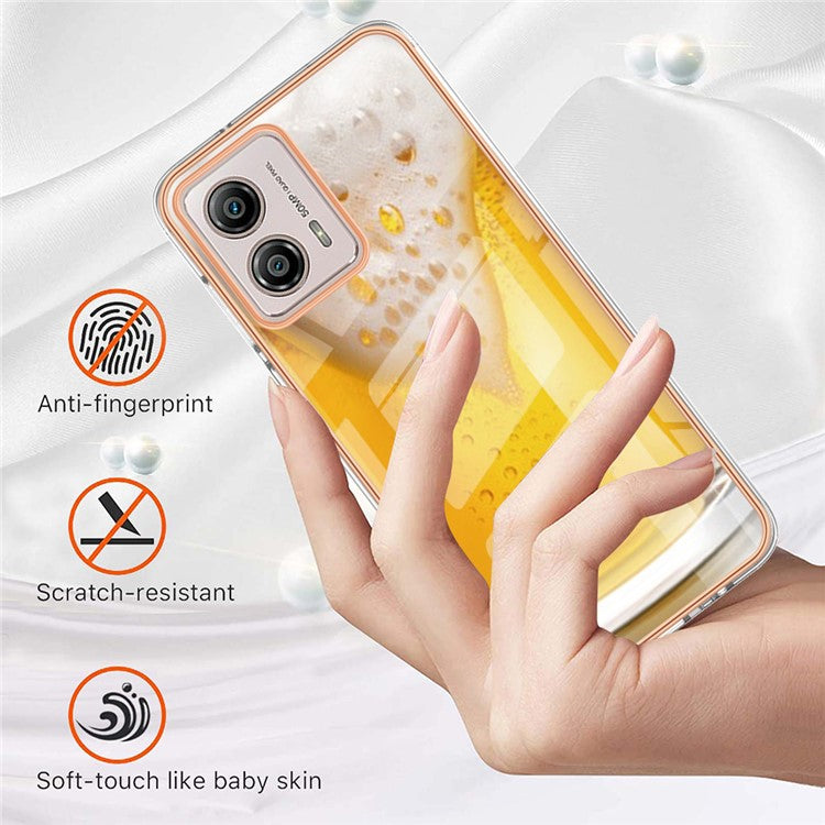 YB IMD Series-19 Style D For Motorola Moto G53 5G / G23 4G / G13 4G TPU Back Shell 2.0mm Electroplating IMD Pattern Printing Cover Phone Case - Beer