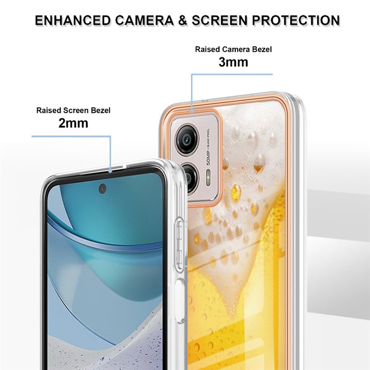YB IMD Series-19 Style D For Motorola Moto G53 5G / G23 4G / G13 4G TPU Back Shell 2.0mm Electroplating IMD Pattern Printing Cover Phone Case - Beer