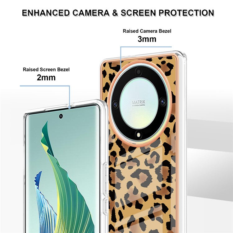YB IMD Series-19 Style D For Honor X40 5G / X9a 5G / Magic5 Lite 5G IMD Pattern Anti-drop Cover 2.0mm TPU Electroplating Phone Case - Leopard Print