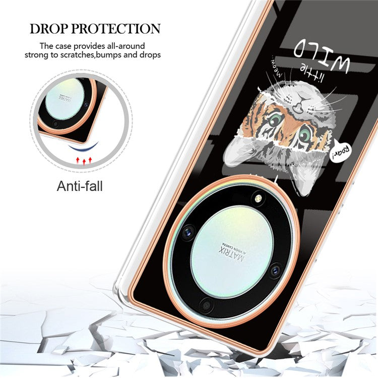 YB IMD Series-19 Style D For Honor X40 5G / X9a 5G / Magic5 Lite 5G IMD Pattern Anti-drop Cover 2.0mm TPU Electroplating Phone Case - Cat  /  Tiger