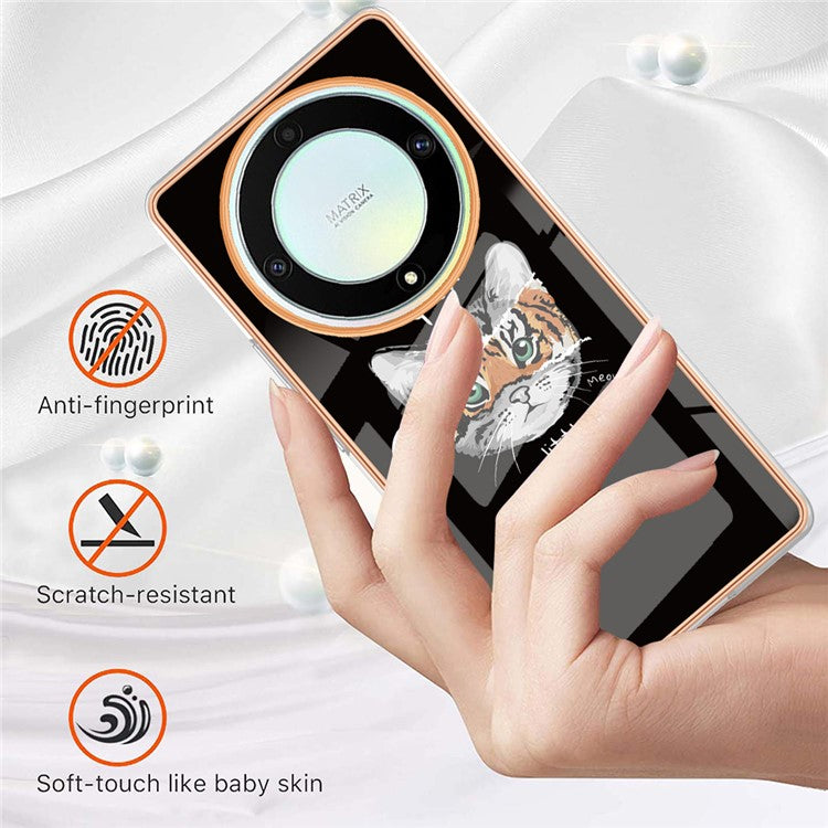 YB IMD Series-19 Style D For Honor X40 5G / X9a 5G / Magic5 Lite 5G IMD Pattern Anti-drop Cover 2.0mm TPU Electroplating Phone Case - Cat  /  Tiger