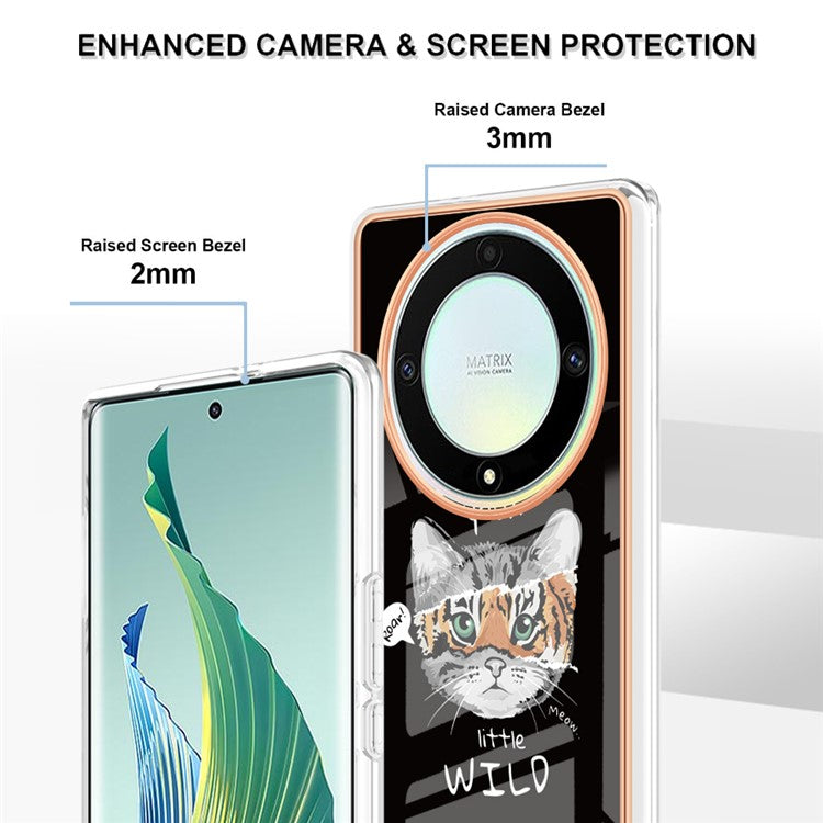 YB IMD Series-19 Style D For Honor X40 5G / X9a 5G / Magic5 Lite 5G IMD Pattern Anti-drop Cover 2.0mm TPU Electroplating Phone Case - Cat  /  Tiger