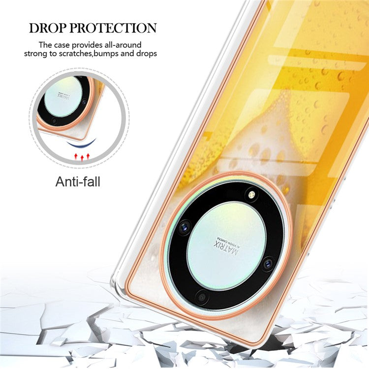 YB IMD Series-19 Style D For Honor X40 5G / X9a 5G / Magic5 Lite 5G IMD Pattern Anti-drop Cover 2.0mm TPU Electroplating Phone Case - Beer
