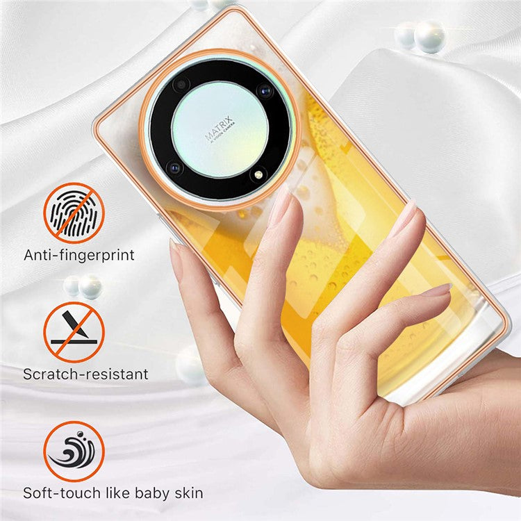 YB IMD Series-19 Style D For Honor X40 5G / X9a 5G / Magic5 Lite 5G IMD Pattern Anti-drop Cover 2.0mm TPU Electroplating Phone Case - Beer