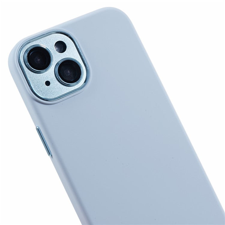 For iPhone 14 Liquid Silicone+PC Phone Case Non-Slip Back Cover with Camera Lens Film - Cyan