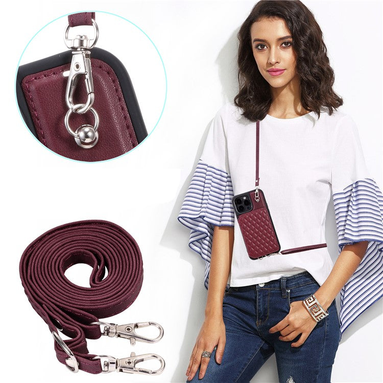 Style 008 For iPhone 14 Pro RFID Blocking Card Holder Kickstand Case Leather+TPU Phone Cover with 2 Straps - Wine Red