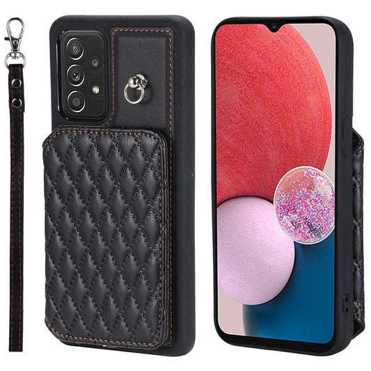 Style 008 PU Leather+TPU Phone Cover for Samsung Galaxy A13 4G / A13 5G Kickstand RFID Blocking Phone Case with Wrist Strap - Black