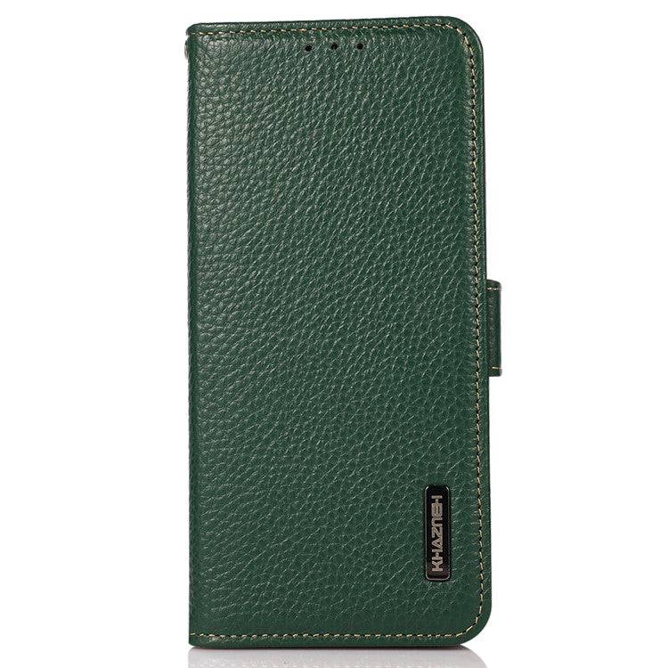 KHAZNEH For Motorola Edge 40 5G Phone Case Wallet RFID Blocking Stand Litchi Texture Genuine Cow Leather Cover - Green