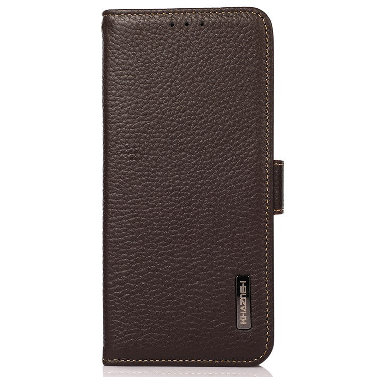 KHAZNEH For Motorola Edge 40 5G Phone Case Wallet RFID Blocking Stand Litchi Texture Genuine Cow Leather Cover - Brown