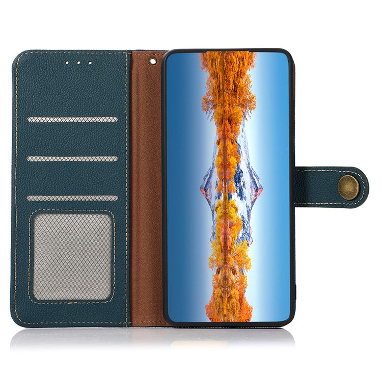 KHAZNEH For Motorola Edge 40 5G RFID Blocking Wallet Cell Phone Case Drop Protection Genuine Cow Leather Stand Phone Cover - Green