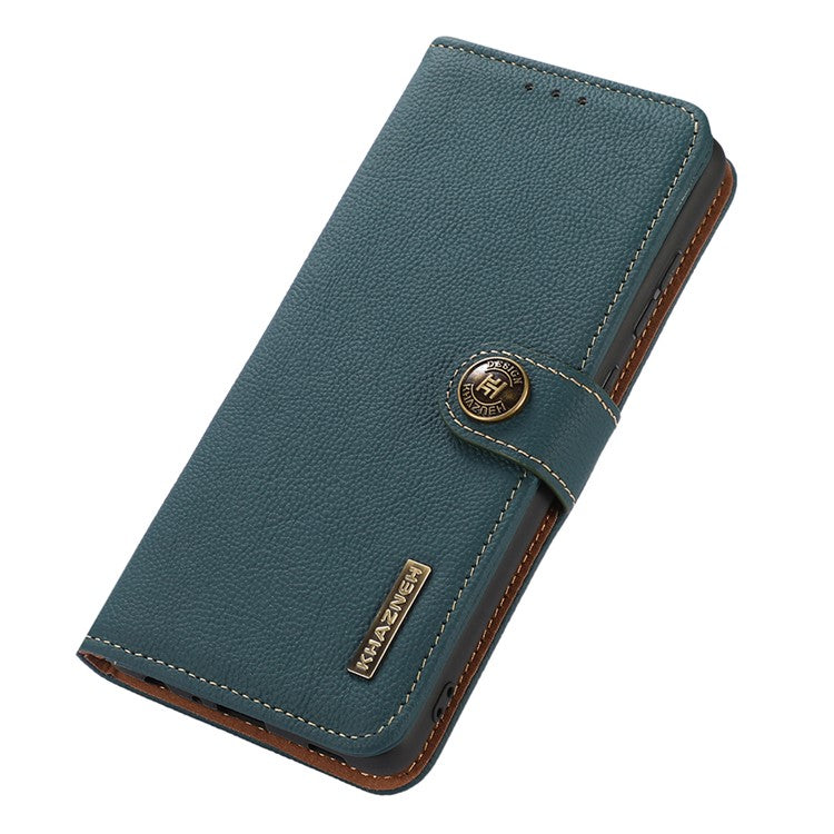 KHAZNEH For Motorola Edge 40 5G RFID Blocking Wallet Cell Phone Case Drop Protection Genuine Cow Leather Stand Phone Cover - Green