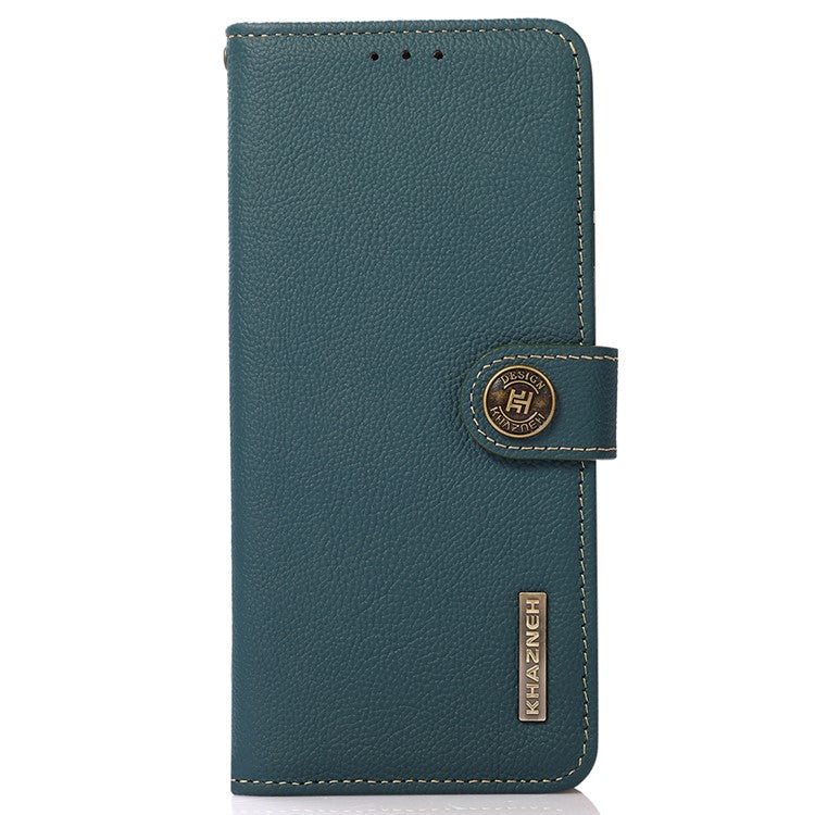 KHAZNEH For Motorola Edge 40 5G RFID Blocking Wallet Cell Phone Case Drop Protection Genuine Cow Leather Stand Phone Cover - Green