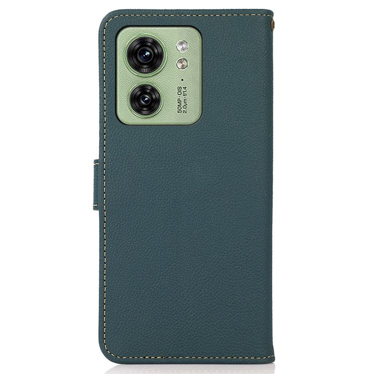 KHAZNEH For Motorola Edge 40 5G RFID Blocking Wallet Cell Phone Case Drop Protection Genuine Cow Leather Stand Phone Cover - Green