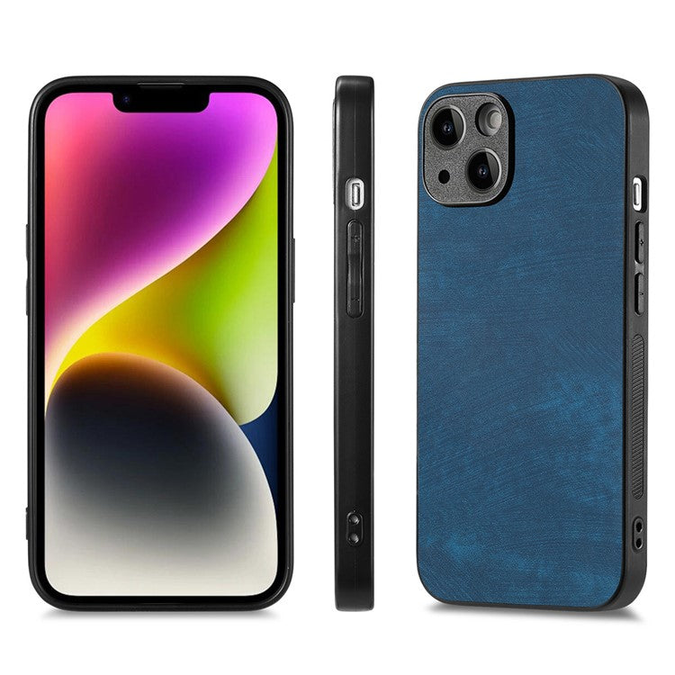 ENKAY HAT PRINCE For iPhone 14 Plus Vintage PU Leather Coated PC Phone Cover with Clear High Aluminium-silicon Glass Film - Blue