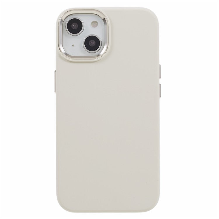 For iPhone 14 Liquid Silicone+PC Phone Case Aluminum Alloy Camera Frame Scratch Proof Back Cover - Antique White