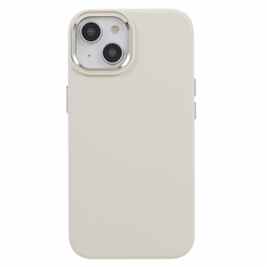For iPhone 14 Liquid Silicone+PC Phone Case Aluminum Alloy Camera Frame Scratch Proof Back Cover - Antique White