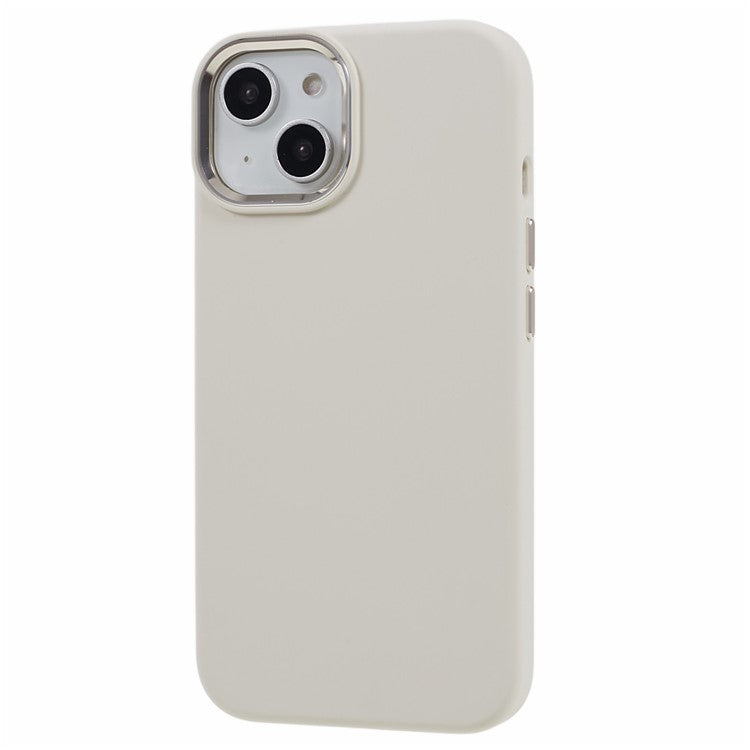 For iPhone 14 Liquid Silicone+PC Phone Case Aluminum Alloy Camera Frame Scratch Proof Back Cover - Antique White