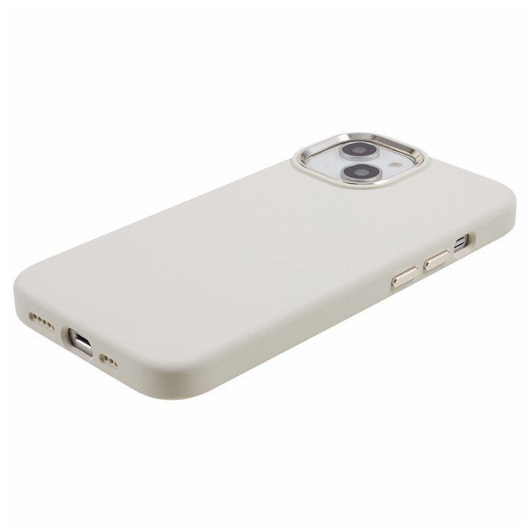 For iPhone 14 Liquid Silicone+PC Phone Case Aluminum Alloy Camera Frame Scratch Proof Back Cover - Antique White