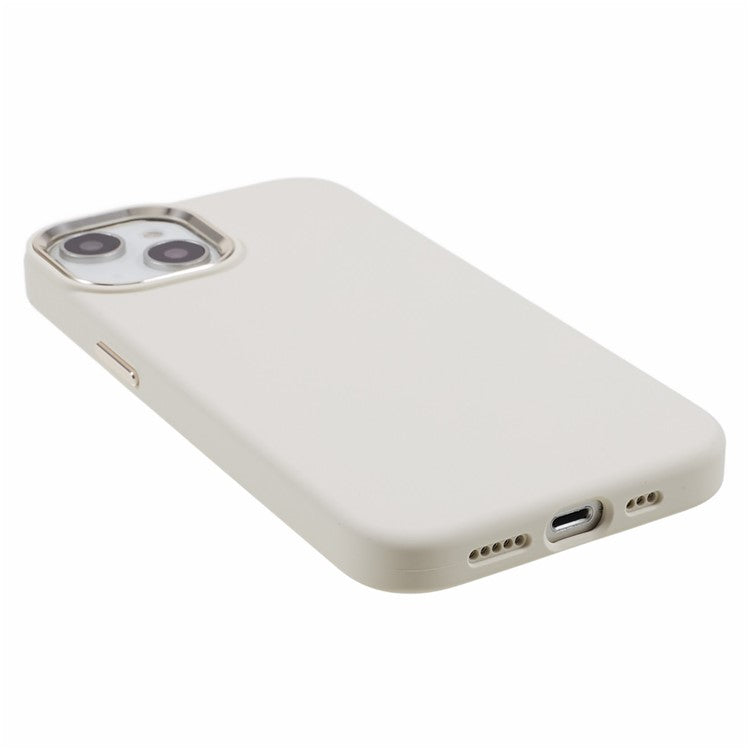 For iPhone 14 Liquid Silicone+PC Phone Case Aluminum Alloy Camera Frame Scratch Proof Back Cover - Antique White