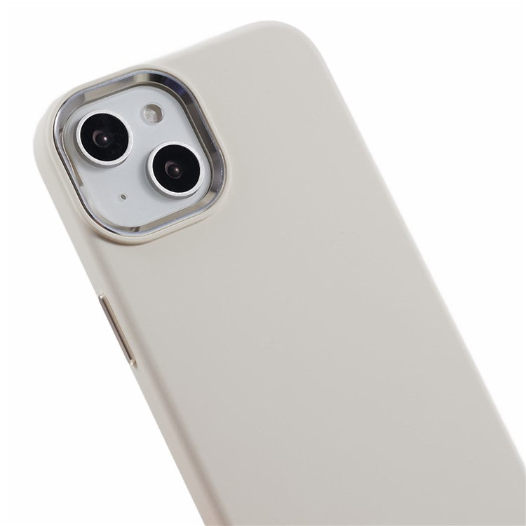 For iPhone 14 Liquid Silicone+PC Phone Case Aluminum Alloy Camera Frame Scratch Proof Back Cover - Antique White