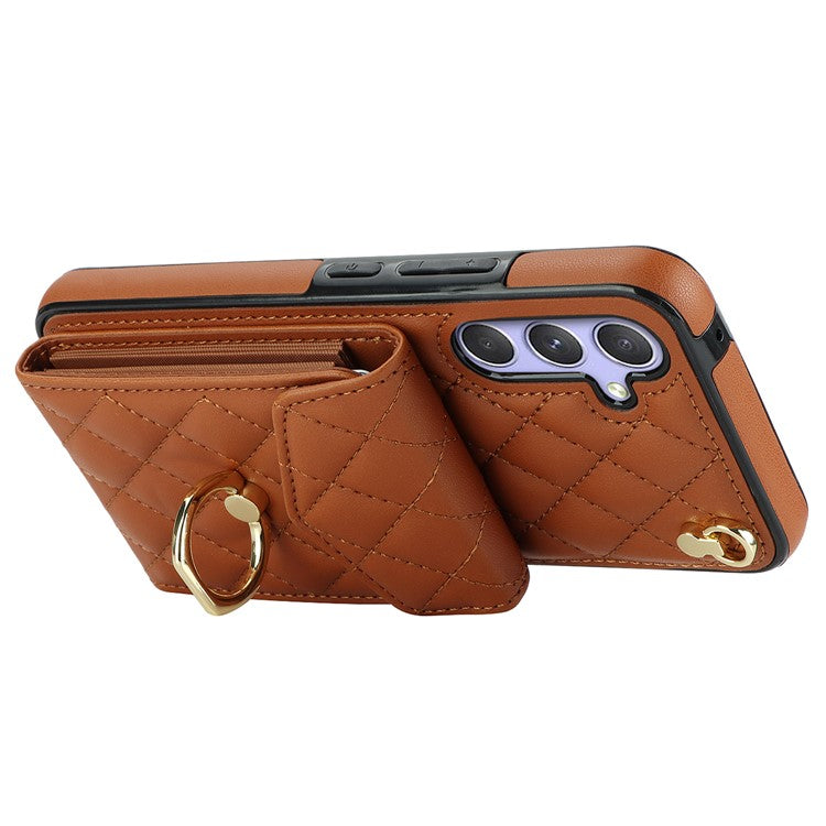 Ring Kickstand Case for Samsung Galaxy A54 5G , PU Leather+TPU Multiple Card Slots RFID Blocking Phone Cover - Brown