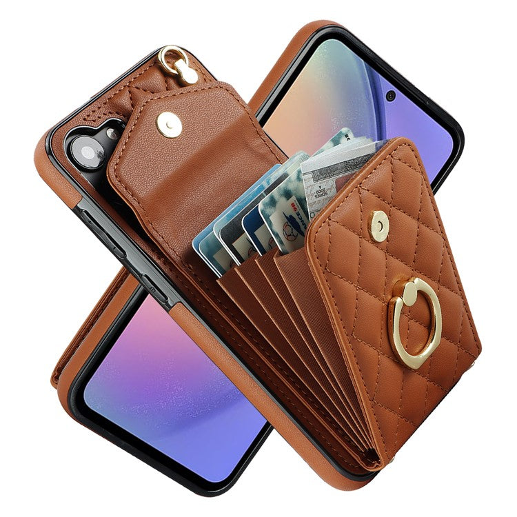 Ring Kickstand Case for Samsung Galaxy A54 5G , PU Leather+TPU Multiple Card Slots RFID Blocking Phone Cover - Brown