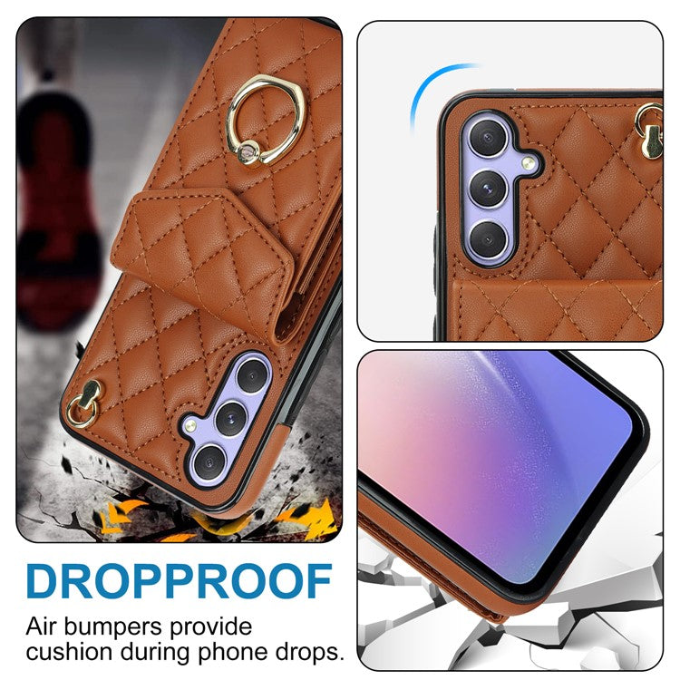 Ring Kickstand Case for Samsung Galaxy A54 5G , PU Leather+TPU Multiple Card Slots RFID Blocking Phone Cover - Brown