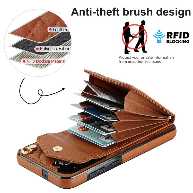Ring Kickstand Case for Samsung Galaxy A54 5G , PU Leather+TPU Multiple Card Slots RFID Blocking Phone Cover - Brown
