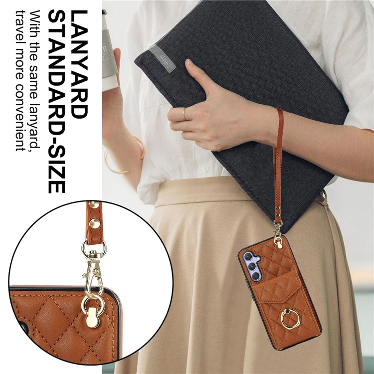 Ring Kickstand Case for Samsung Galaxy A54 5G , PU Leather+TPU Multiple Card Slots RFID Blocking Phone Cover - Brown