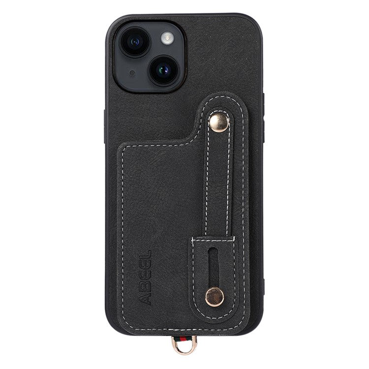 ABEEL Style 03 For iPhone 14 Plus Back Shell with Card Slots PU Leather Coated TPU+PC Litchi Texture Phone Kickstand Cover - Black