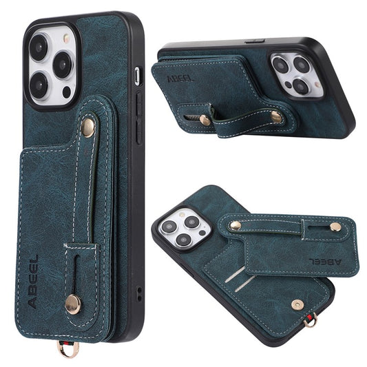 ABEEL Style 03 For iPhone 14 Pro PU+TPU+PC Protective Case Card Holder Kickstand Phone Case - Blue