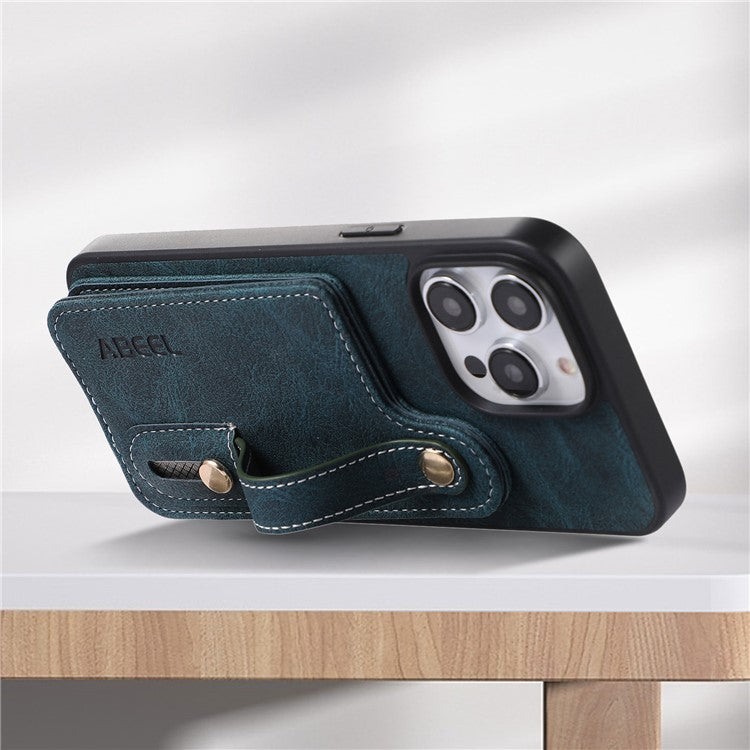 ABEEL Style 03 For iPhone 14 Pro PU+TPU+PC Protective Case Card Holder Kickstand Phone Case - Blue