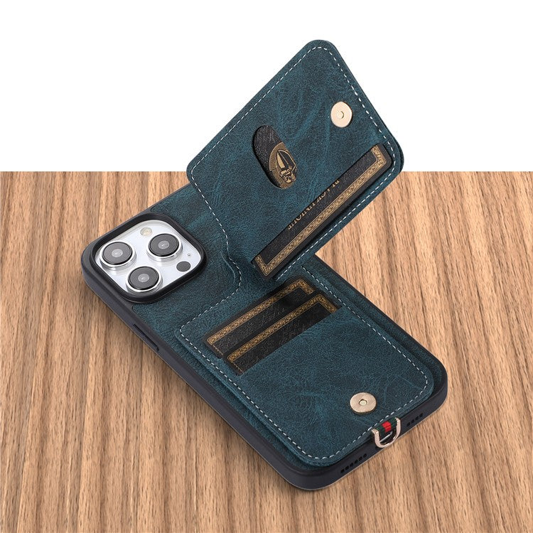 ABEEL Style 03 For iPhone 14 Pro PU+TPU+PC Protective Case Card Holder Kickstand Phone Case - Blue